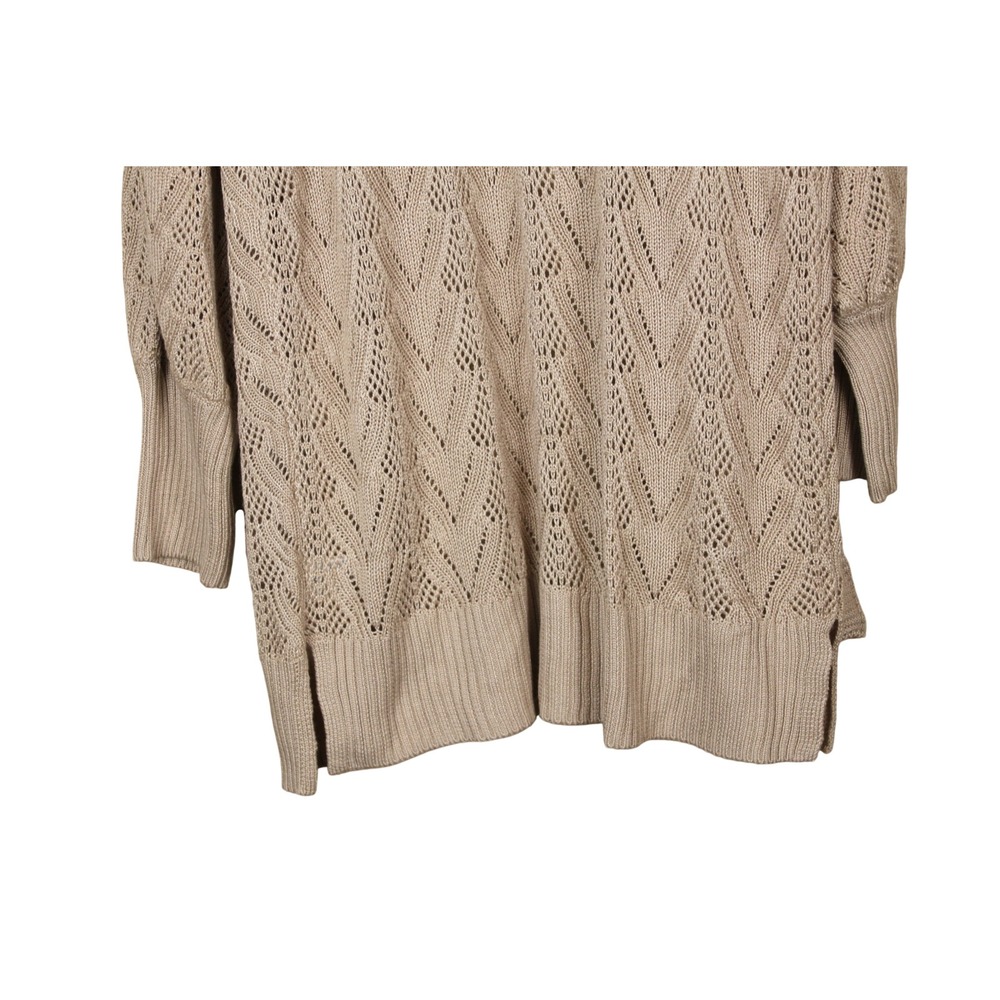 Pink Rose Boho Earthy Coastal Taupe Open Front Pointelle Knit Cardigan Size XL - Picture 7 of 10